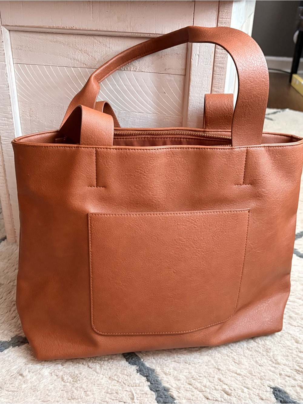 Universal Thread Cognac Faux-Leather Tote with Front Pocket